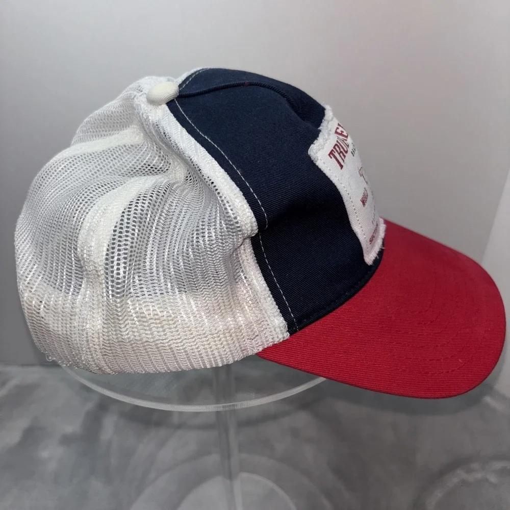 Vintage True Religion Snapback Trucker Hat Cap Blue Red Mesh Frayed Y2K 2000s